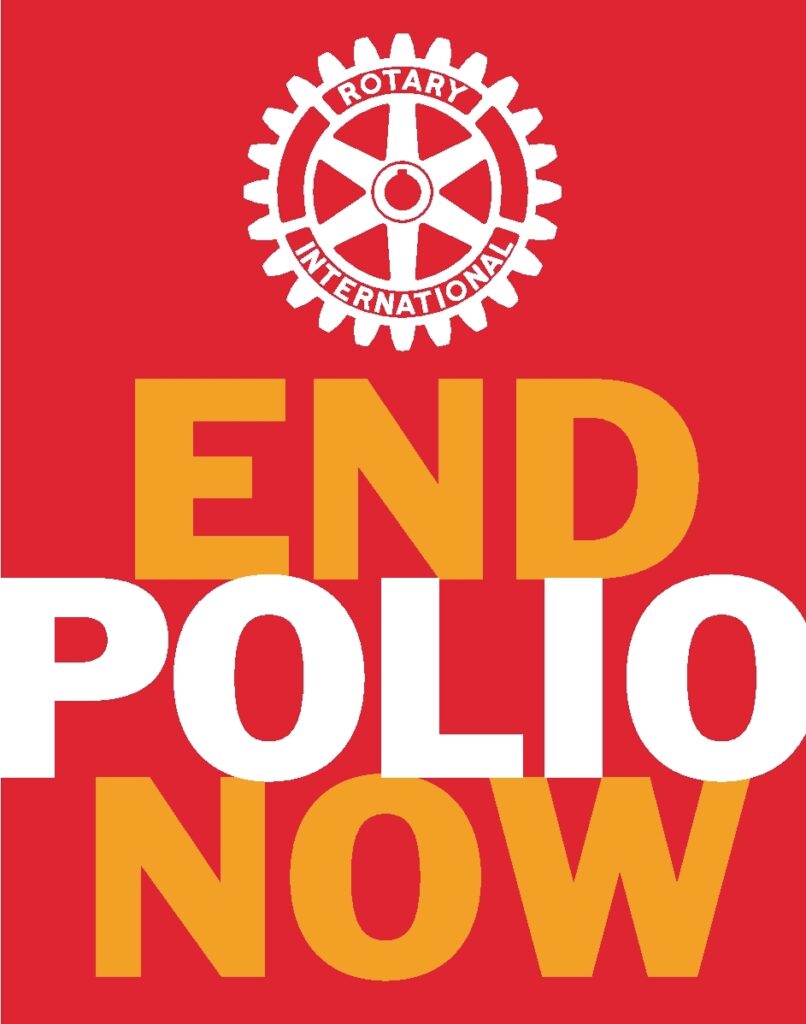End Polio Now banner with International Rotary 
gear.